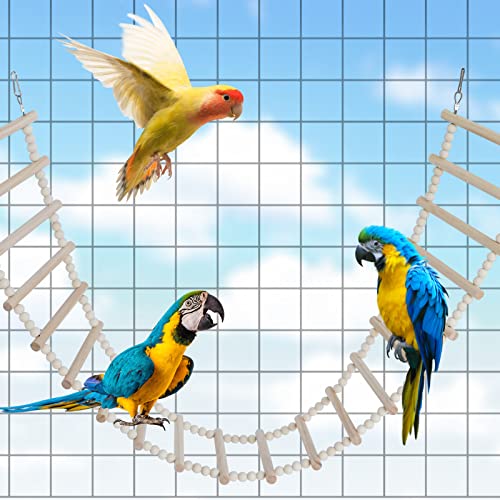 Bird Ladder Bridge, Wooden Pet Hamster Climbing & Swing Toys, Cage Accessories for Birds Rats Parrots Hamster Squirrel Sugar Gliders Parakeets Cockatiels - 20 Steps - 44.5 x 5.9 Inch - size: 20 Steps - 44.5 × 5.9 Inch