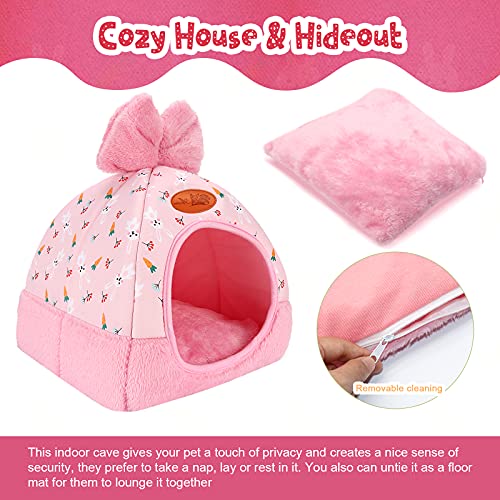 YUEPET Bunny Hideout House, Rabbit Bed, Cute Bowknot Guinea Pig Bed, Carrot | Cozy Warm Bunny Hideway, Removable Cushion, Machine-Washable, Wide Entry, Small Pets Hideout