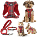 GAMUDA Small Dog Harness Collar and Leash Set, Step in No Chock No Pull Soft Mesh Adjustable Dog Vest Harnesses Plaid Reflective for Dogs Puppy Cats Kitten Rabbit (Red, XS) - color: Red, size: XS