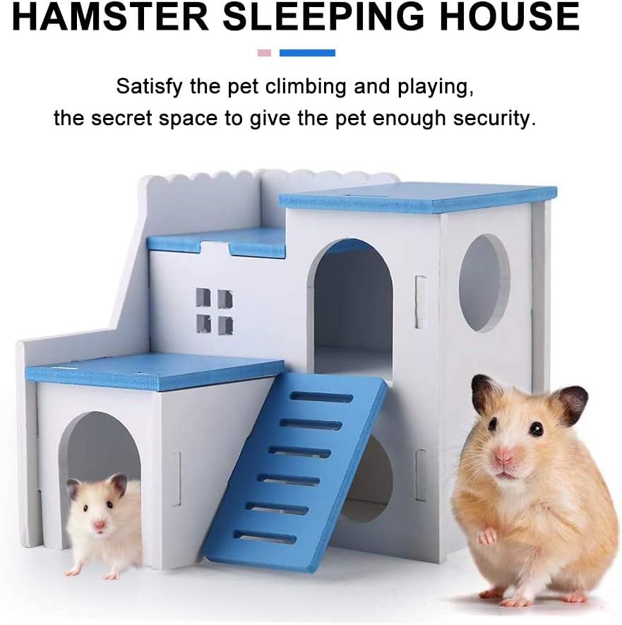 WishLotus Hamster House, Luxury Small Animal Hideout with Funny Climbing Ladder Exercise Toys Two Layers Hut for Dwarf Hamster, Rat, Gerbil, Mouse, Small Syrian Hamsters (Pink)