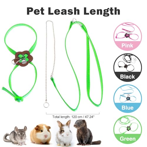 2 Pack Adjustable Hamster Leash Harness for Harness for Ferret Baby Rabbit Hamster Rat Mouse Leash Lead with Bell (Green) - color: Green