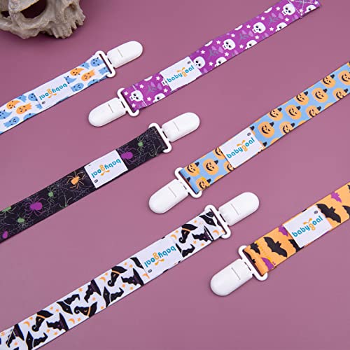 babygoal Halloween Pacifier Clips, 6 Pack Binky Paci Holder Leashes Fits for Most Baby Pacifiers and Binkies - color: bat,spider,skull