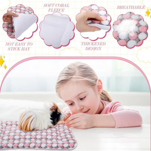 Tudomro 10 Pcs Guinea Pig Bed Mat with Cleaning Dustpan Brush 15" x 11" Animal Bedding Fleece Bunny Sleeping Pad for Small Dogs Cats Rats Hedgehogs Ferrets Hamster Indoor(Dots Star) - style: Dots Star