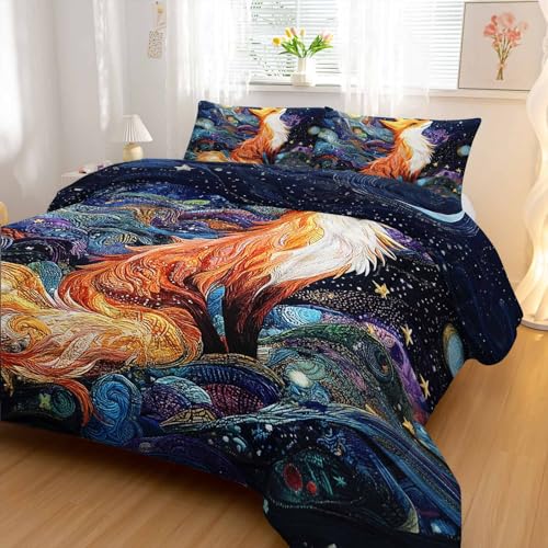 Nttopship Fox Comforter Set 3-Pieces Twin Size,Cute Fox Bedding Set for Kids Boys Girls Cute Animal Comforter Wildlife Quilt Set Comforter with 2 Pillowcases - color: Brown Fox, size: Twin
