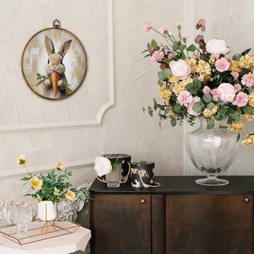 shiviody Vintage Easter Bunny Carrot Canvas Wall Art Decor, Rustic Farmhouse Spring Cottagecore Easter Bunny Rabbit Round Hanging Frame Prints Decorations for Kitchen Home Bedroom Living Room 10"x10" - color: Animals-51
