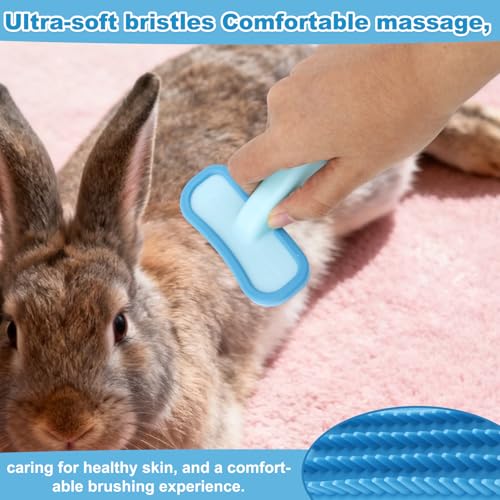 Rabbits Bunny Brush, 13.5x9cm/5.31x3.54in Durable Soft Silicone Rabbit Grooming Bunny Brush Practical Small Animal Massage Comb Suitable for Cats, Puppy Dogs, Kittens & Pets (Blue) - color: blue