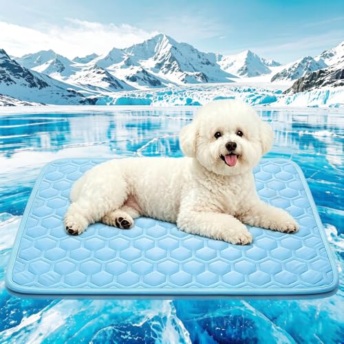 Cooling Mat for Dogs & Cats, Thick Breathable Dog Cooling Mat Q-MAX>0.45 | Chill Cool Fiber Dog Cooling Bed with Non-Slip Base, Non-Toxic Foldable Washable Crate Kennel Pad for Indoor & Outdoor Use - size: 18“*24”(Small)