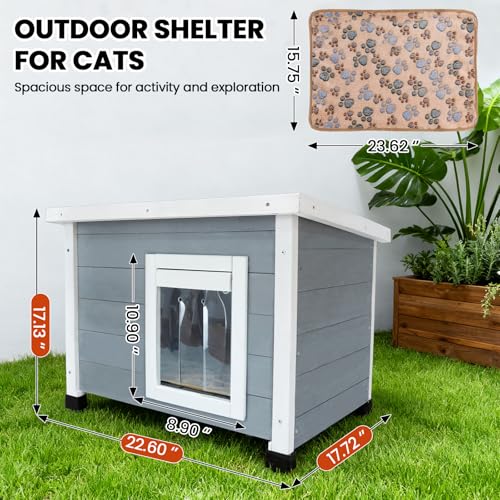 Agitree Outdoor Wooden Pet House, Weatherproof Winter Shelter for рuррy and Small Cats, Elevated Design with Window，100% fir Insulated Pet Safe Haven | Easy 15-Min Assembly (Gray-White)