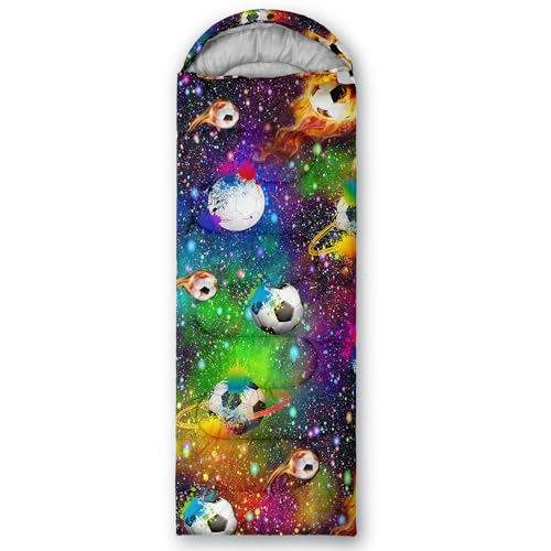 Sleeping Bags for Adults and Kids Backpacking Camping Sleeping Bags for Girls and Boys Lightweight Waterproof Cold/Warm 3-Season - color: Flame football