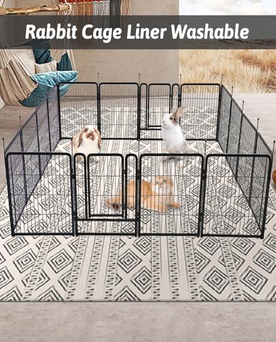 BNOSDM 79"" X 55"" Washable Bunny Cage Liners Large Rug for Rabbits Large Non Slip Pad for Bunnies Resuable Rabbit Liner for Chinchillas Cats Guinea Pigs Ferrets Dogs, Black+grey - size: 79" X 55"