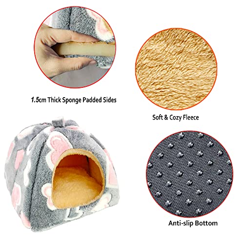 Guinea Pig Bed, Hideout House for Small Animals, Warm & Cozy | Premium Fleece Material, Ideal Bed & Accessories for Hamsters, Chinchillas, Dwarf Bunnies, Hedgehogs. - color: Greyheart, size: L-12" x 12"