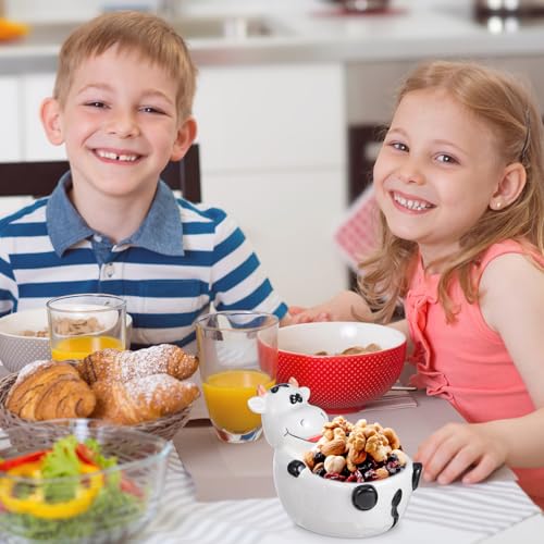 ABOOFAN Animal Shaped Ceramic Bowl Lightweight Cartoon Cow Design Food Container for Dessert Breakfast Snacks Fruit Salad Pasta Soup 5.51X3.54X4.25 Inch
