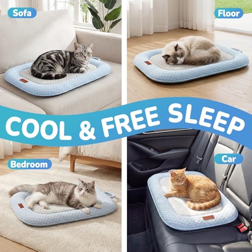 Summer Cat Cooling Mat Cooling Cat Bed for Cats or Small Dogs | Soft Comfortable Washable Non-Slip Bottom - color: Light Blue and Light Gray