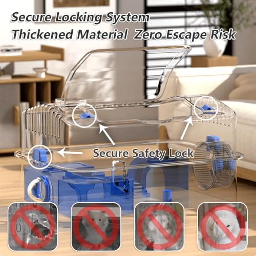 8-in-1 Dwarf Hamster Cage, No Assembly Full Transparent, Small Desktop/Breeding/Nursery Cage, 16.93×11.81×9.45 in, Fits Small Space/Kid’s Room, for Dwarf & Baby Hamsters - color: Blue, size: M
