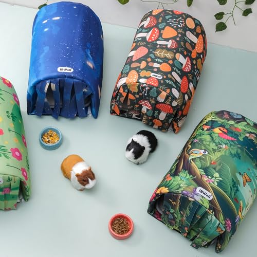 IBWell Guinea Pig Hideout Tunnel with Curtains Cute Starry Sky Bunny Hideaway for Cage Accessories Washable Soft Hedgehog Hides and Houses - color: starry night