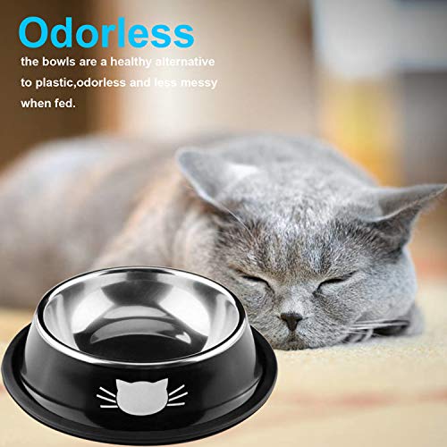 3 PCS Cat Bowls, SUOXU Stainless Steel Pet Bowls Non-Skid Base Leak-Proof Cats Food Bowl, Metal Cat Feeding Bowls for Cats - color: Black*2/red