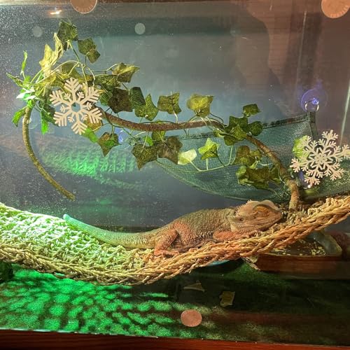 kathson Reptile Hideout Wooden Bridge Bearded Dragon Hammock Reptiles Jungle Climbing Vines Flexible Leaves Bearded Dragon Accessories for Lizard Gecko Chameleon Snake Hamster(5 Pcs)