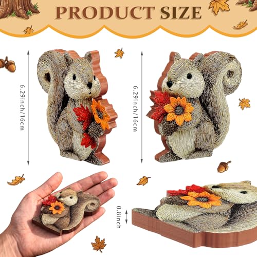 DoubleFill 2 Pcs Fall Squirrel Figurine Thanksgiving Wooden Squirrel Figurines Table Decoration for Autumn Thanksgiving Gifts Home Office Centerpiece Decor Party Supplies (Modern Style) - style: Modern Style