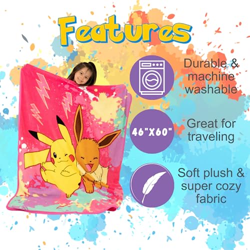 Pokemon Anime Pikachu and Eevee Kids Bedding Super Soft Micro Raschel Throw, 46 in x 60 in, (Official Licensed Product) by Franco - color: Pokemon Girl, size: 46 in x 60 in