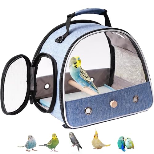 Small Bird Travel Carrier, Portable Bird Travel Carrier for Parakeet, Parrot, Budgie, Guinea Pig, Bearded Dragon Reptile Carrier for Hiking Vet Visit Bicycle Ride (Blue) - color: Blue