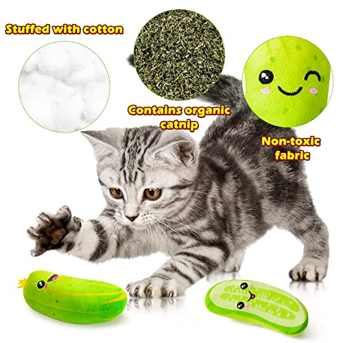 MALLMALL6 Pickle Catnip Cat Toys - 5Pcs Indoor Kitten Chew Bite Kick Cucumber Catmint Interactive Toys for Cat Lover Gifts, Kitty Boredom Relief Supplies with Cute Expression for Pet Birthday Presents - style: Pickle(Large)