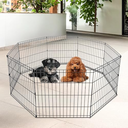 FDW | Dog Playpen | 24", 8 Panels | Heavy Duty Metal Pet Exercise Pen | Indoor/Outdoor Fence Panels | Rust-Resistant, Removable, Tool-Free Setup | Custom Layout, Anti-Skid, Expandable Design