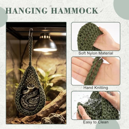 Snake Enrichment Toys, Hanging Nylon Hammock, Corn Snakes Climbing Vine with Suction Cup, Snake Climbing Accessories - color: Green