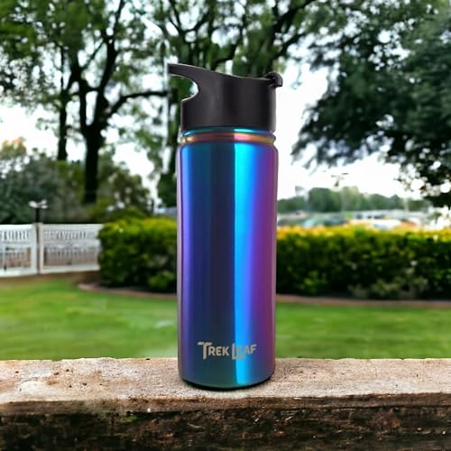 Travel Water Bottle with 3 Lids (Spout, Straw, Flip) Leak Proof, Quality, Vacuum Insulated, Stainless Steel (Twilight, 18 oz) - color: Twilight, size: 18 Ounces
