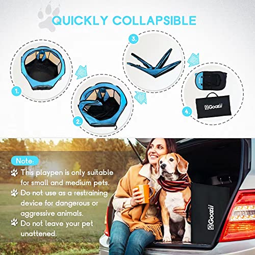 Goozii Dog Playpen for Large Dogs Portable Collapsible, Indoor Outdoor Cat Pet Puppy Exercise Play Pen Tent Crate Cage with Zipper Door Top Cover Floor for Camping (Large Size, Blue) - color: Blue, style: L [44.8" x 44.8" x 23.5"]