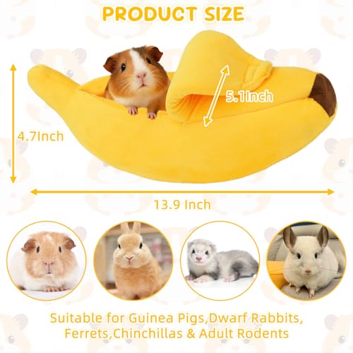 Midollarle Guinea Pig Bed, Plush Banana Snuggle Sack Hideout, Yellow S | 13.7 x 5.1 x 4.7 in S Size, Banana Cave, Peel-Open Design, PP Cotton Plush, Machine Washable, Ferrets and Hedgehogs