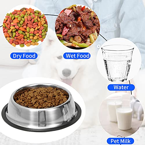 2 Pack Stainless Steel Dog Bowls with Rubber Bottom,Anti-Slip Heavy Duty Premium Quality Pets Feeder Bowls for Dogs and Cats and More (¾Cup / 6oz)