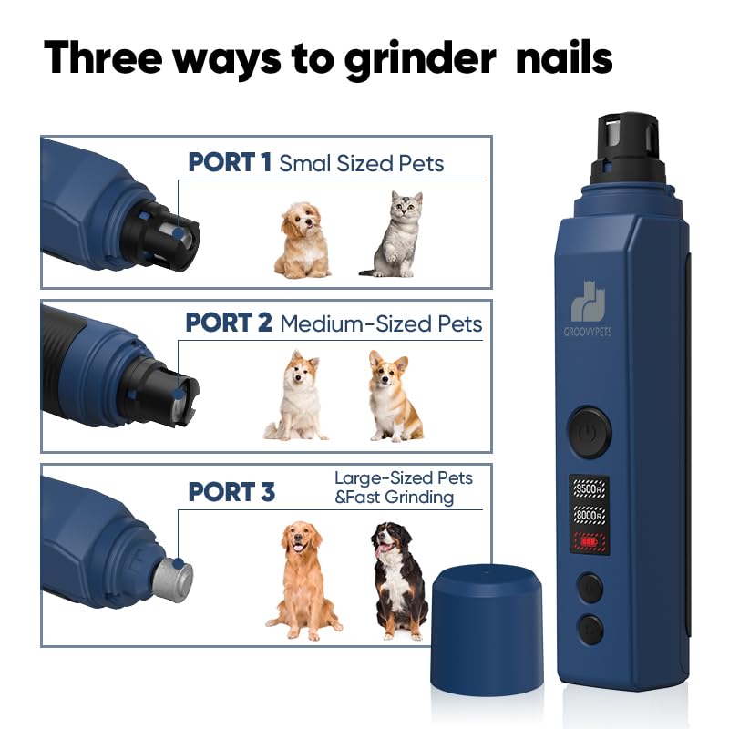 Ultra Quiet Electric Pet Nail Grinder with LCD Display, Dual LED Lights, USB Rechargeable, Midnight Blue