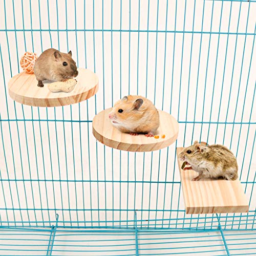 Roundler Squirrel Gerbil Chinchilla and Dwarf Hamster L-shaped Round Hole Wooden Platform, Birds Parrots Activity Playground (style-1)