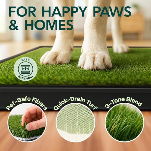 Dog Grass Pad with Tray 23”x35” – Artificial Pet Grass Patch for Dogs’ Potty with 2 Pcs of Washable Pee Pads & Puppy Potty Tray – Dog Litter Box Indoor & Outdoor for Puppy Training - color: 2 Pee Pads + Grass Patch + Tray