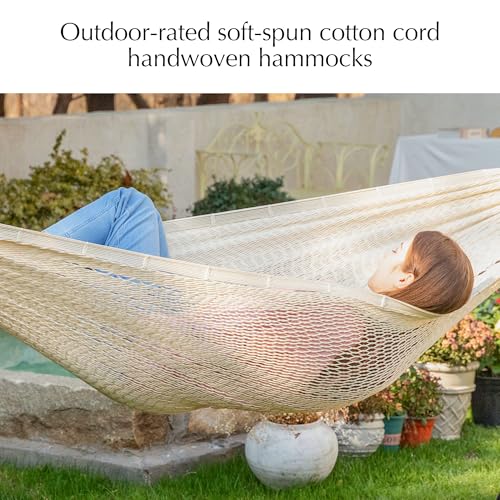 Handwoven Rope Mayan Hammock for Outside, 600 lbs Capacity | 2 Person, Portable Carrying Bag, Easy-Used Tree Straps, Carabiners, Soft Fabric, forPatio (Nature, X-Large) - color: Nature, size: X-Large