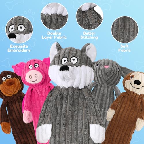 No Stuffing squeaky Dog Toys for large dogs,5pack plush Crinkle chew Dog Toys to Keep Them Busy,Durable Cute Animals Puppy Teething toys for Small Medium Large Breed, dog Gifts & Tug of War Toys