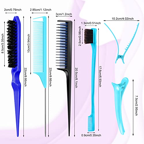 8 Pcs Hair Styling Set - Dual Edge Teasing Brush, Triple Teasing Comb, Rat Tail Comb, Grooming Clips for Women, Girls, Stylists (Blue) - color: Blue