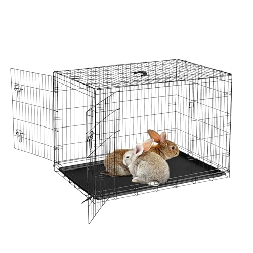 TrailBlaze Collapsible Metal Wire Cage for Small Animals - Thickened Mesh Floor, Leak-Proof Removable Tray, Double Door, Rust-Resistant - for Rabbits, Guinea Pigs, Ferrets, Cats, Chinchillas, Rats - - color: matte black