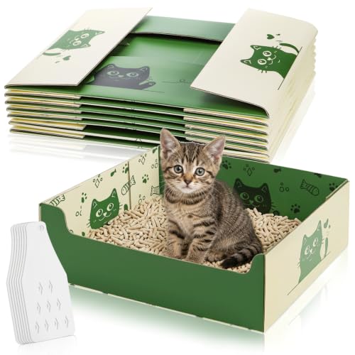 SOUJOY 8 Pcs Disposable Litter Boxes for Cats, Travel Litter Box with Scoop, Double Layer Waterproof Litter Tray for Cats Small Pets, 14.8 x 11.6 x 4.7inch