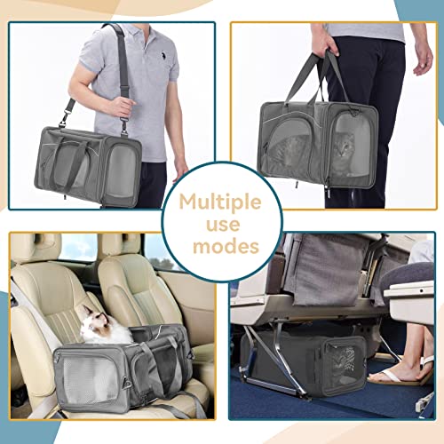‌Petsfit Airline Approved Pet Carrier for Small Dogs & Cats, 19x9x12 TSA Approved Carrier, with Removable Dual-Sided Padding (2-Way Placement) - Fits Under Most Airplane Seats, Escape Proof (Grey) - color: Grey, size: 19"L x 9.5"W x 12.0"H