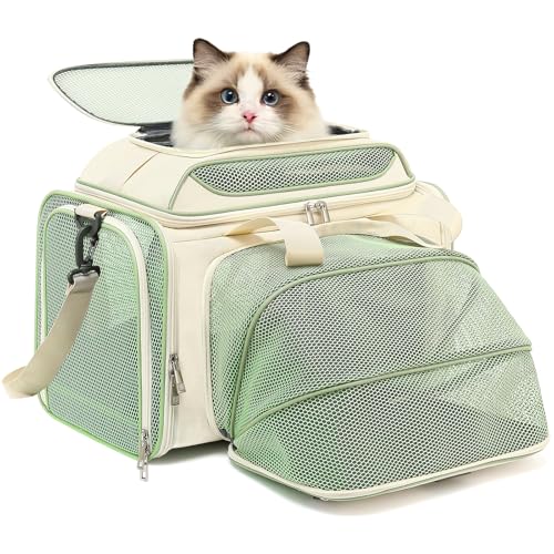 Airline Approved Travel Soft Carrier for Small cat/Dog/pet | Collapsible with Expandable Top and Sides. Kitten Mesh Puppy Carry Bag,18x11x11Delta/ United/American Airlines - color: beige