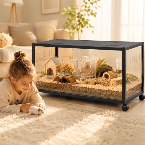 Acrylic Metal Hamster Cage, Large Small Animal Habitat Easy-Clean 360° Viewing, Stackable, Top Access for Dwarf Hamsters, Syrian Hamsters, Gerbils, Mice (24 * 16 * 16IN) - size: 24.0"L x 16.0"W x 16.0"H