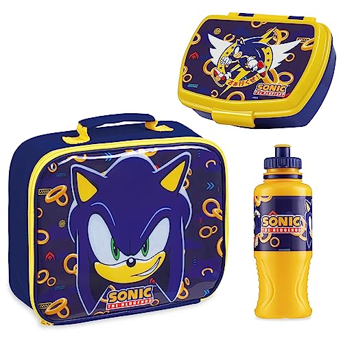 Get Trend Sonic the Hedgehog Kids Lunch Box 3 Pc Set Insulated Lunch Bag Snack Box 14.5 oz Water Bottle BPA Free School Travel Gamer Gifts for Boys Girls