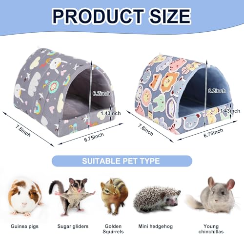 UPINS 2 Pack Guinea Pig Hideout,Guinea Pig Bed | Washable Small Animal House Cage Accessories ,for Mouse Chinchillas Hamsters Hedgehogs Ferrets Bearded Dragons and Rats - color: Grey Dark Blue, size: 6.8 x 7.4 inch
