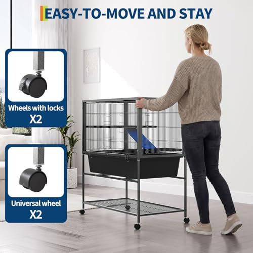 Ferret Cage, 40.5" H Large Ferret Nation Cage with 2 Removable Ramps, Metal Small Animal Cages On Wheels for Chinchillas, Guinea Pigs, Rabbit, Sugar Glider (Grey Hammertone) (41" H)