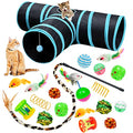 Malier Collapsible Cat Tunnels & Toys Set, Interactive Kitty Toys - Kitten & Cat - Feathers, Mouse, Crinkle Balls, 3-Way Tube Tunnel for Indoor Play - color: Black
