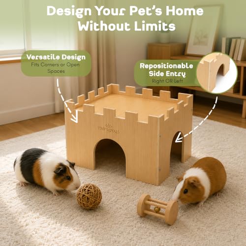 Guinea Pig Castle, Sturdy Wooden Guinea Pig Hideout, Cage Accessories, Wooden Chew Resistant House for Small Animals, Hamsters, Rats, Chinchillas, Playing, Hiding, Exercising