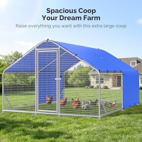 Sino Luban Large Metal Chicken Coop Run with Galvanized Hardware Cloth for 20 Chickens/Ducks, Chicken Runs for Yard with Waterproof Cover, Chicken Enclosure Pen Outdoor, Walk-in Poultry Cage