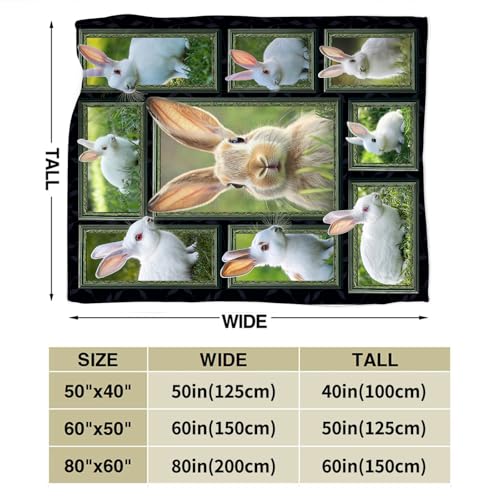 Cute Rabbit Blanket, Bunny Throw Blankets, Pet Animal Fuzzy Plush Rabbit Blanket Ultra Soft Gift for Women Kids Teens Men Girls Boys Stuff Decor for Easter Bedding Sofas Couch 60"X50" - color: Rabbit, size: 60"x50"