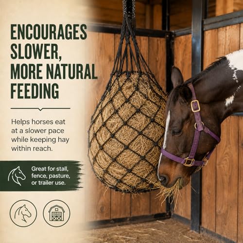 Hay Nets for Horses Slow Feed:Hay Feeder Nets for Horses-40 Inch Length Hay Net with 2 Pairs Gloves-Durable Hay Bags for Horses Goats Sheep Donkey - color: Black-2PCS